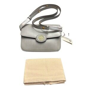 Tory Burch Women’s Robinson Spazzolato Leather Shoulder Bag Light Granite New